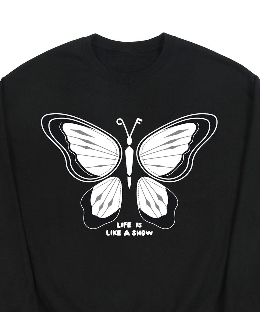 Graver [Unisex] White Butterfly Sweatshirt_Black