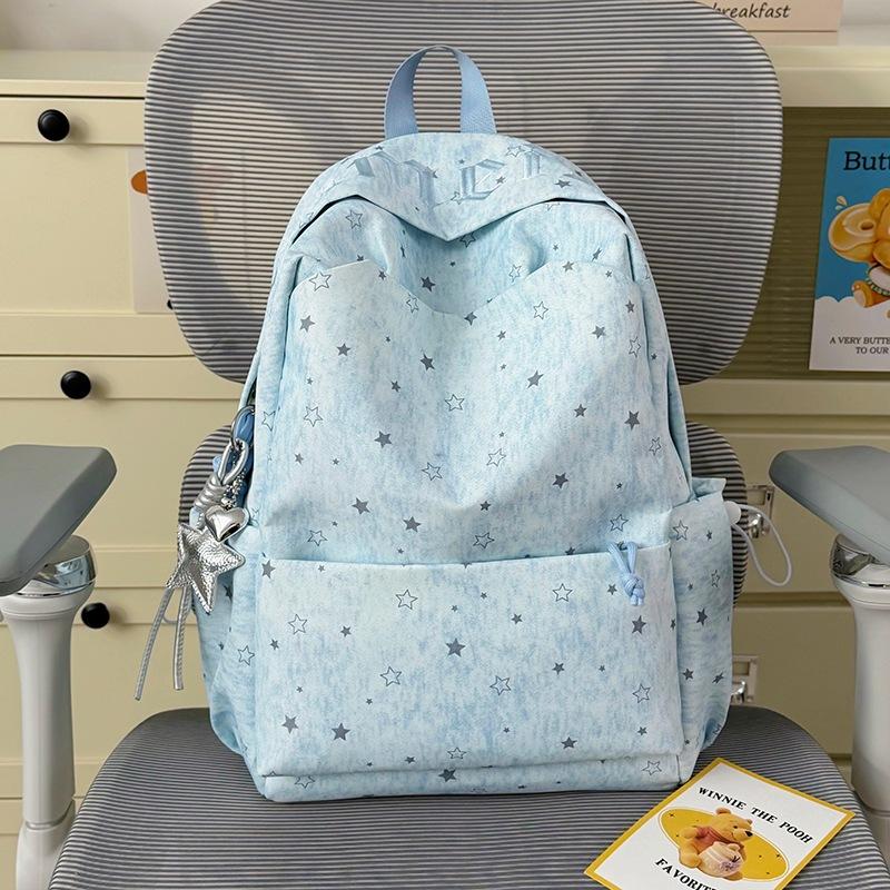 Schoolbag French Cold Fog Tone Star Full Print Schoolbag Ins Niche Girl School Commute Travel Versatile Backpack
