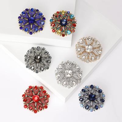 Shinning Round Flower Brooch Women Rhinestone Palace Style Party Office Corsage Pin Gifts