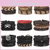 Fashion Mens Geometric Wood Bead Leather Bracelets For Daily Accessory Use