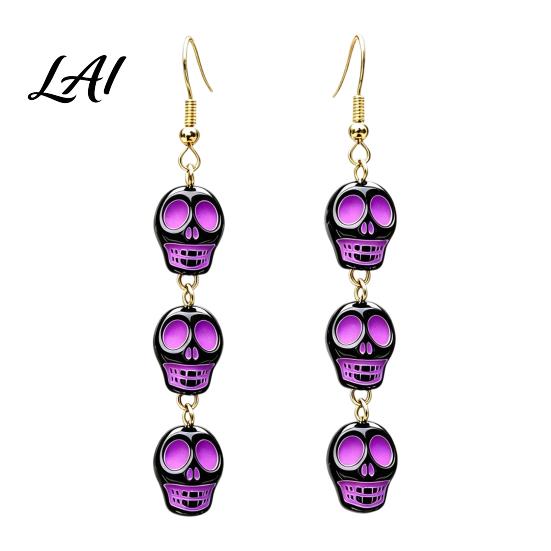 Dark Style Accessories 1 Pair Acrylic Halloween Earrings for Women Triple Skulls Drop Dangle Cosplay Party Jewelry Earrings Gothic Gifts Holiday