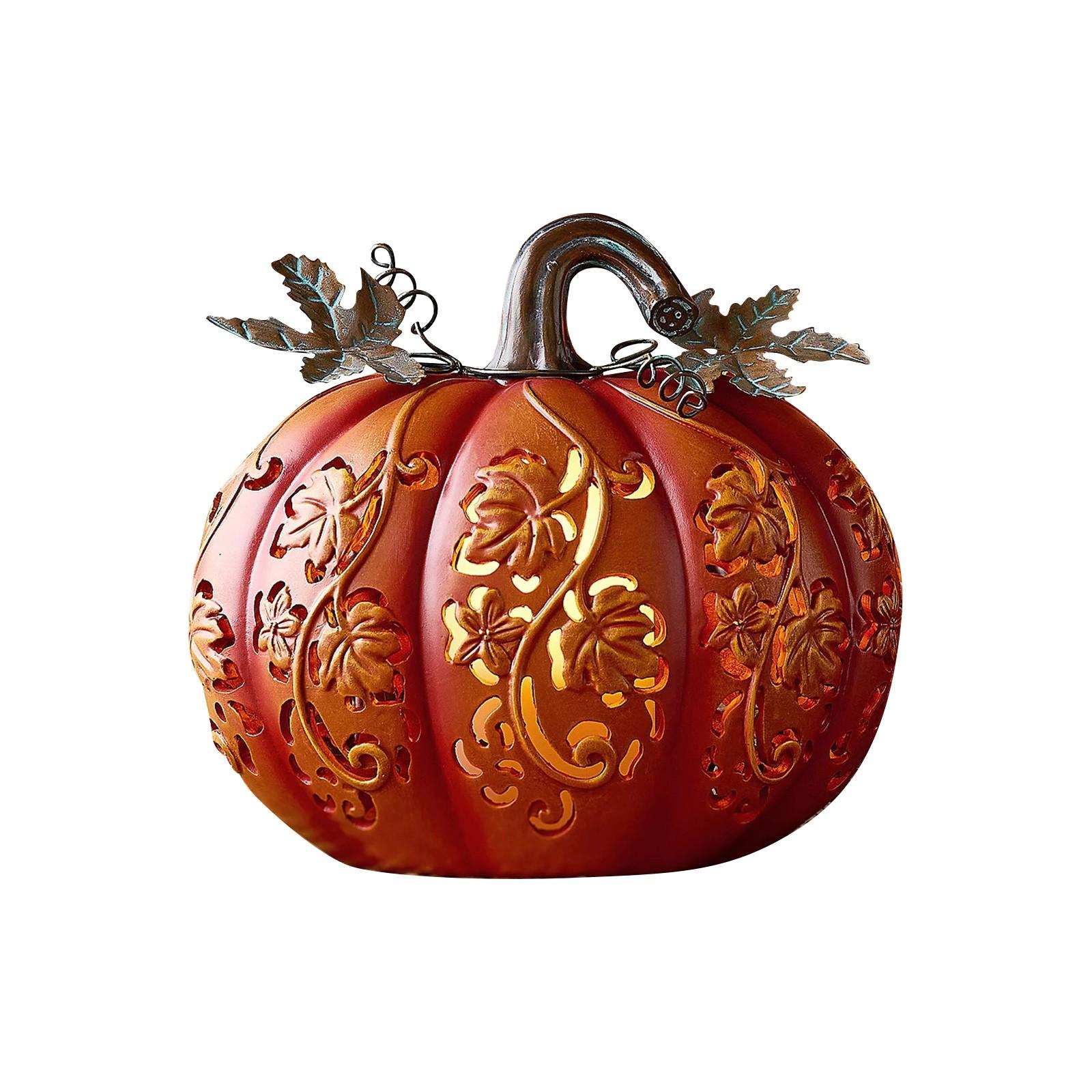 

Oversized Gourd 7Inch Vine Hollow Resin Decorative Lamp | Flickering LED Candlelight Effect | Halloween, Thanksgiving, And Ornaments A