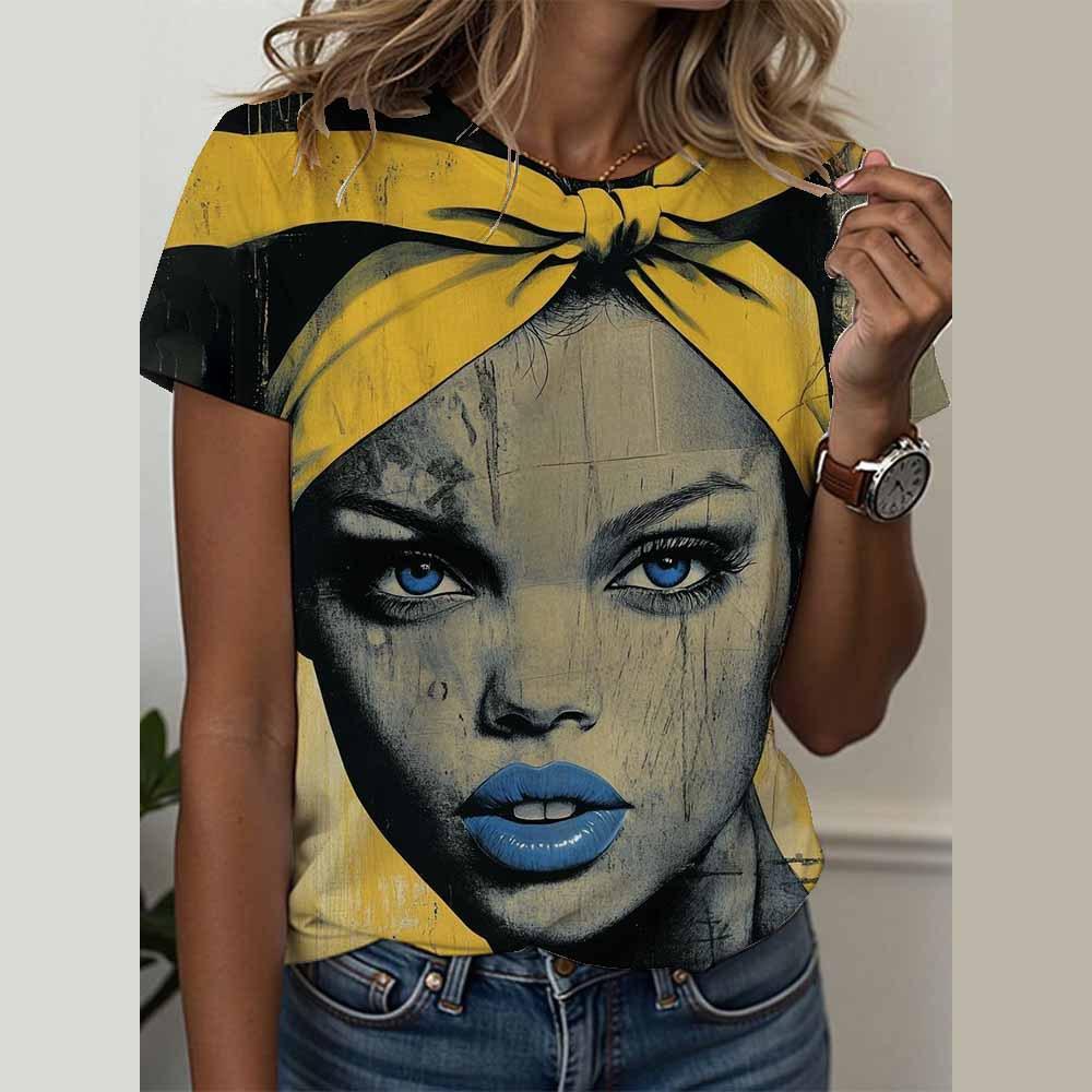 3D Short Sleeved Summer T-shirt for Women's Cami Abstract Image Printed Cartoon T-shirt