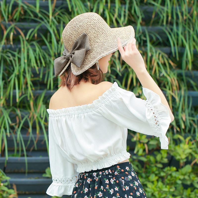 New women's sunshade, beach hat women, split-ended big bow fashion travel sunscreen big edge straw hat