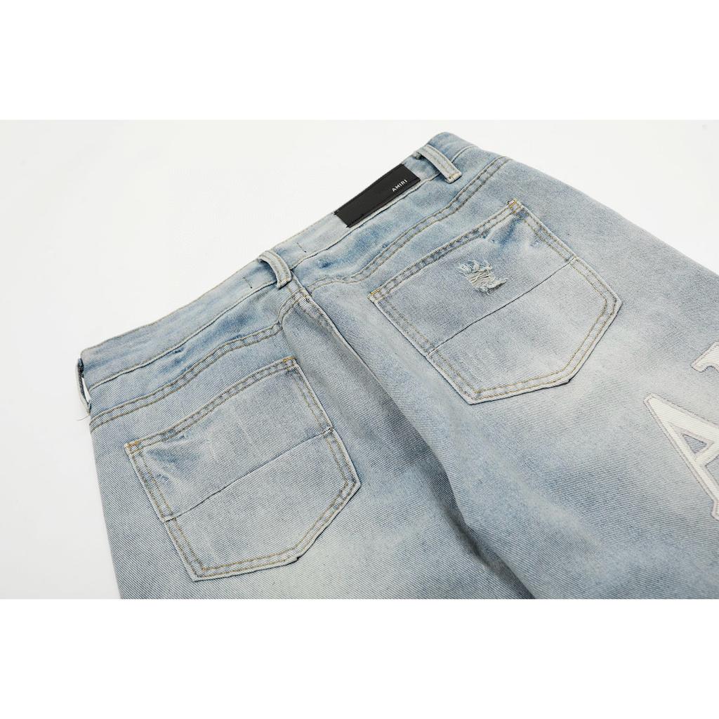 M06 Amiri Men's and Women's American Style Trendy Jeans with Fabric Patches, Holes, Embroidery, Casual and Fashionable High Street Pants