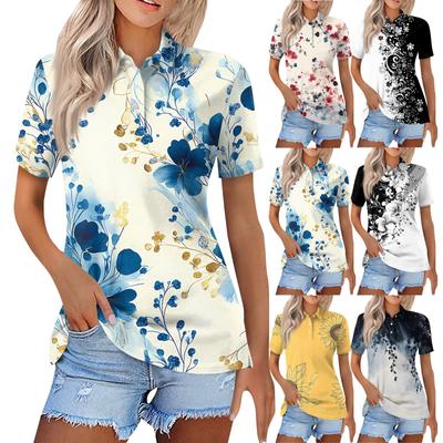 Women's Fashion Casual Lapel Short Sleeve Printed Shirt Women's Button Up Tops