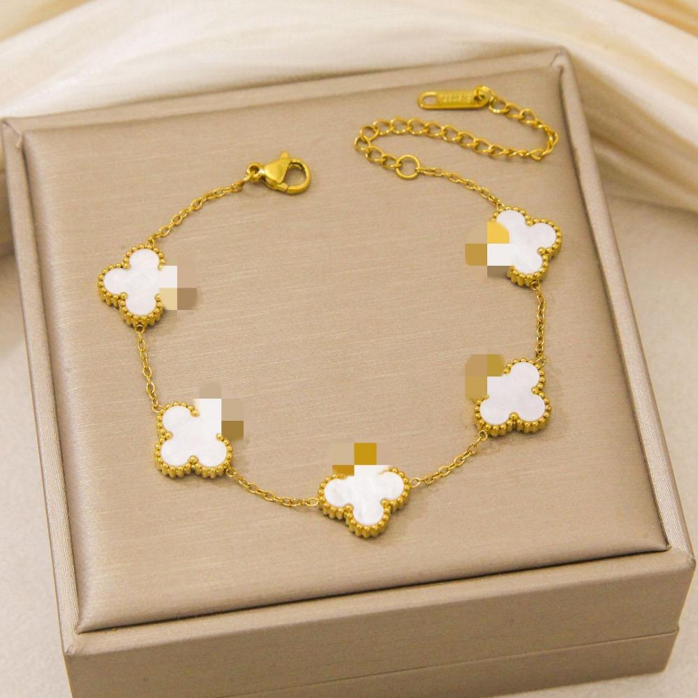 

Браслет из титановой стали Счастливый четырехлистный клевер 13 мм, двусторонний, не выцветающий, элегантное женское украшение 13mm белый