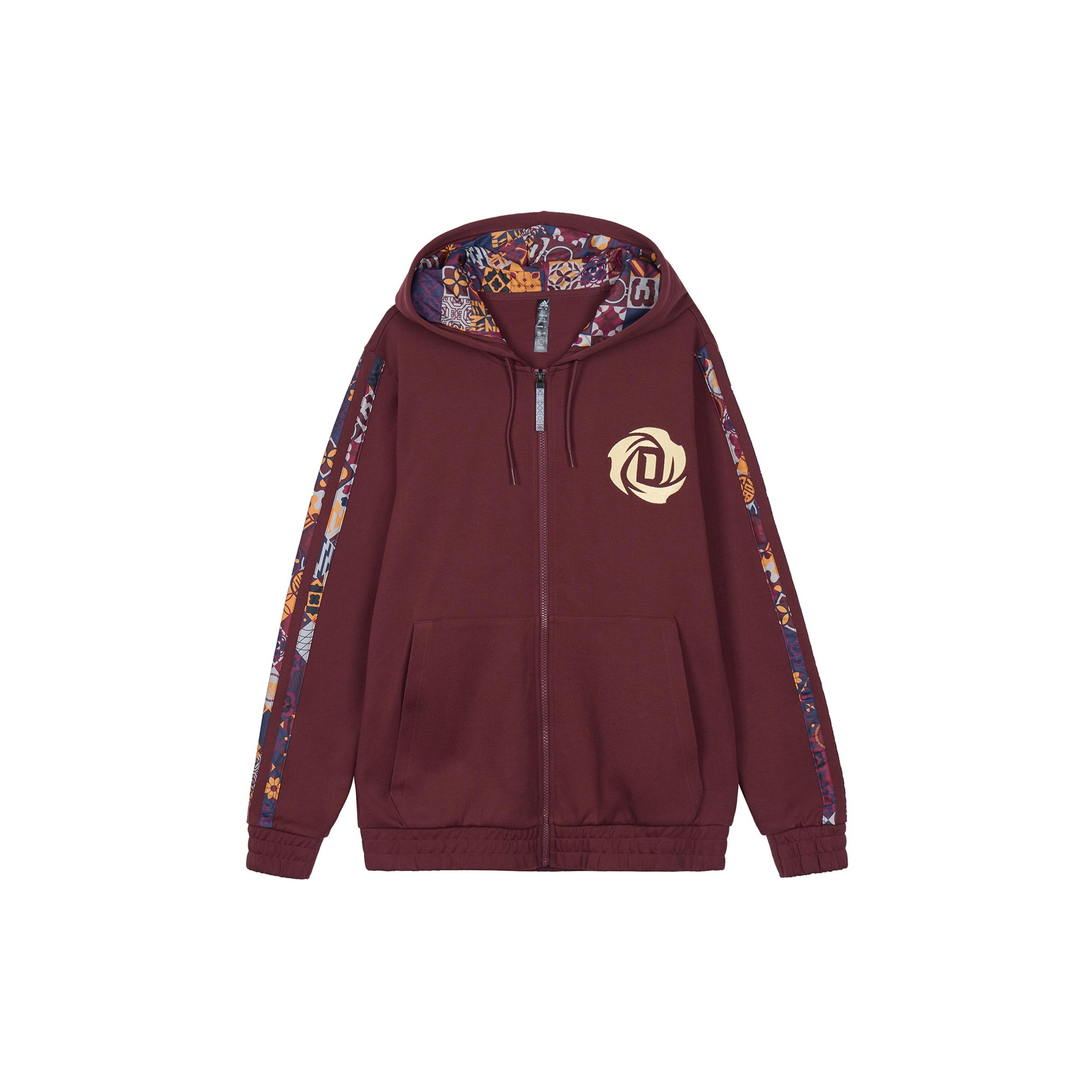 Men s adidas CNY Basketball Sports Hooded Jacket Brown Red HD7932 S