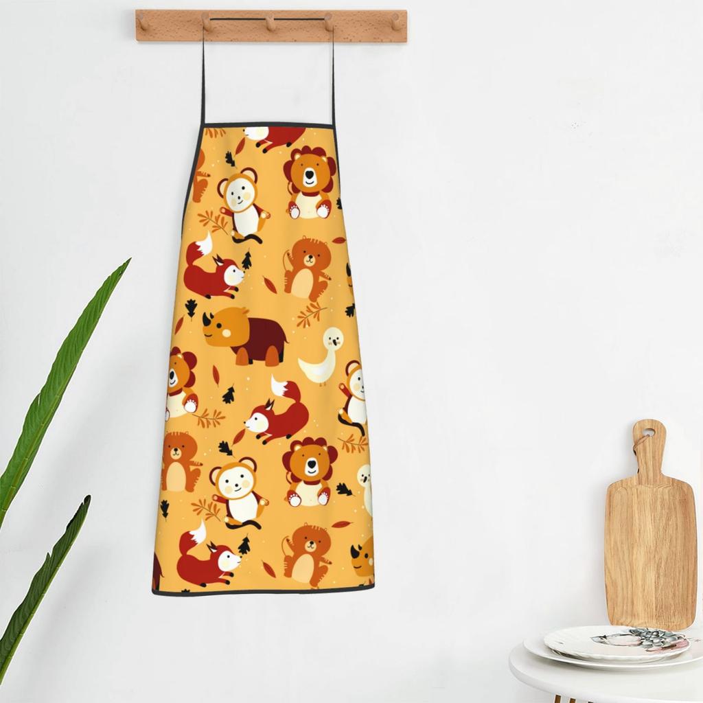 Animal Patterns Kitchen Apron Dinner Party Cooking Apron Adult Baking Accessories Waterproof Fabric Printed Cleaning Tools