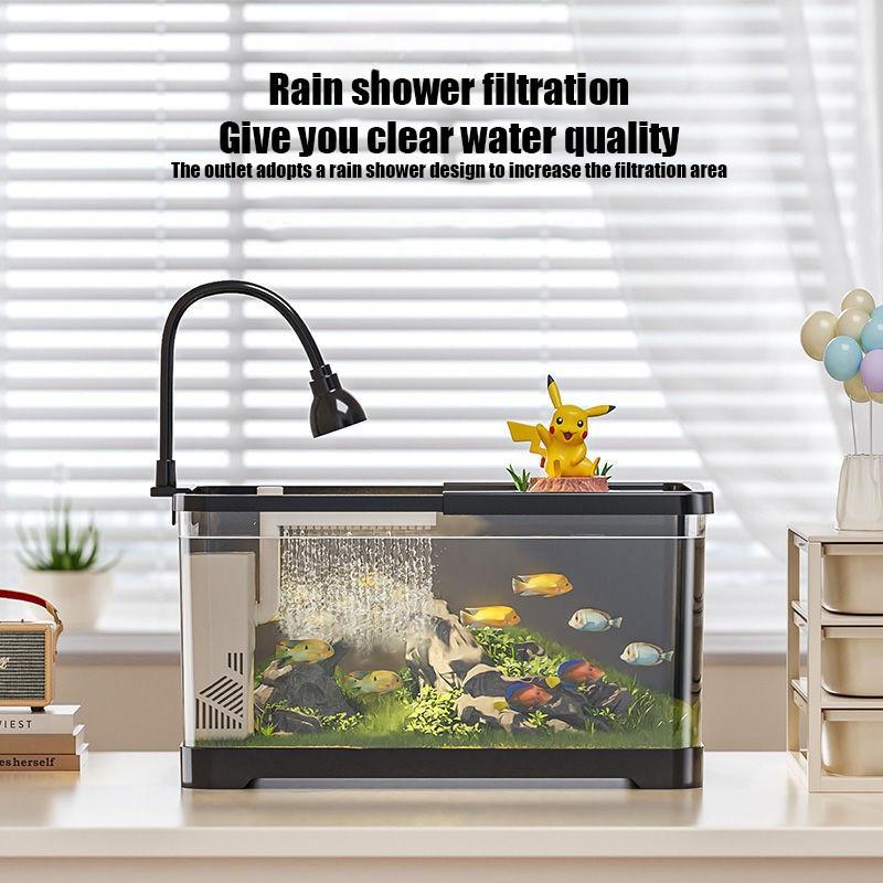 360° HD Aquarium Fish Tank Household Landscape Design Lazy Fish Tank Set Desktop Fish Aquarium Filter