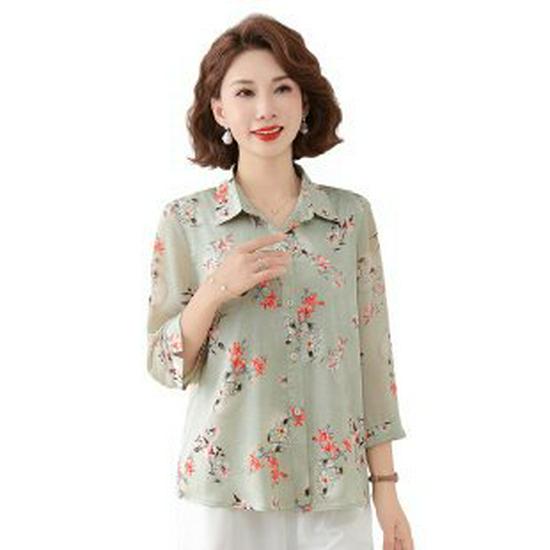 

Elegant Summer Top for Moms: National Style, Seven-Point Sleeve, Stylish Shirt for Middle-Aged and Elderly Women. XL зелёный
