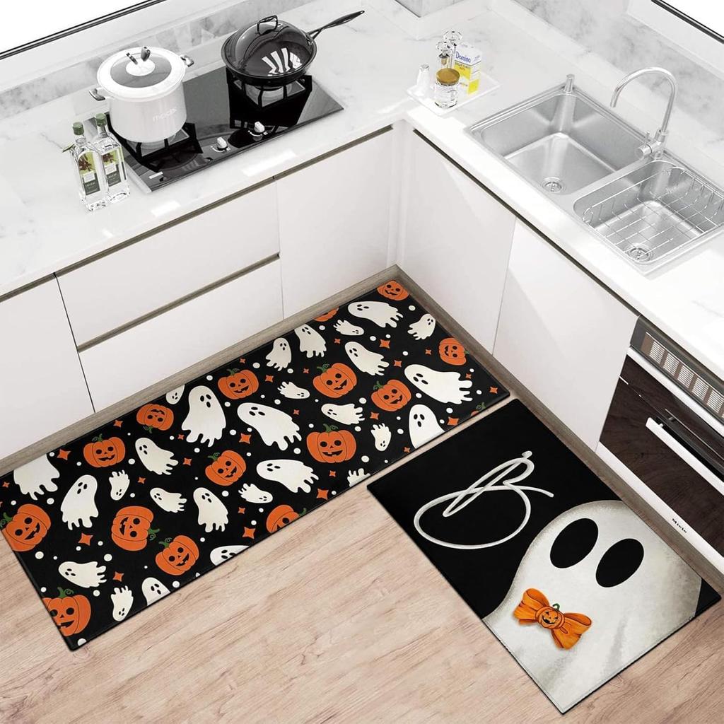 2pcs Halloween Kitchen Carpet, Indoor And Outdoor Welcome Doormat, Bedroom And Living Room Floor Mat, Home Decoration