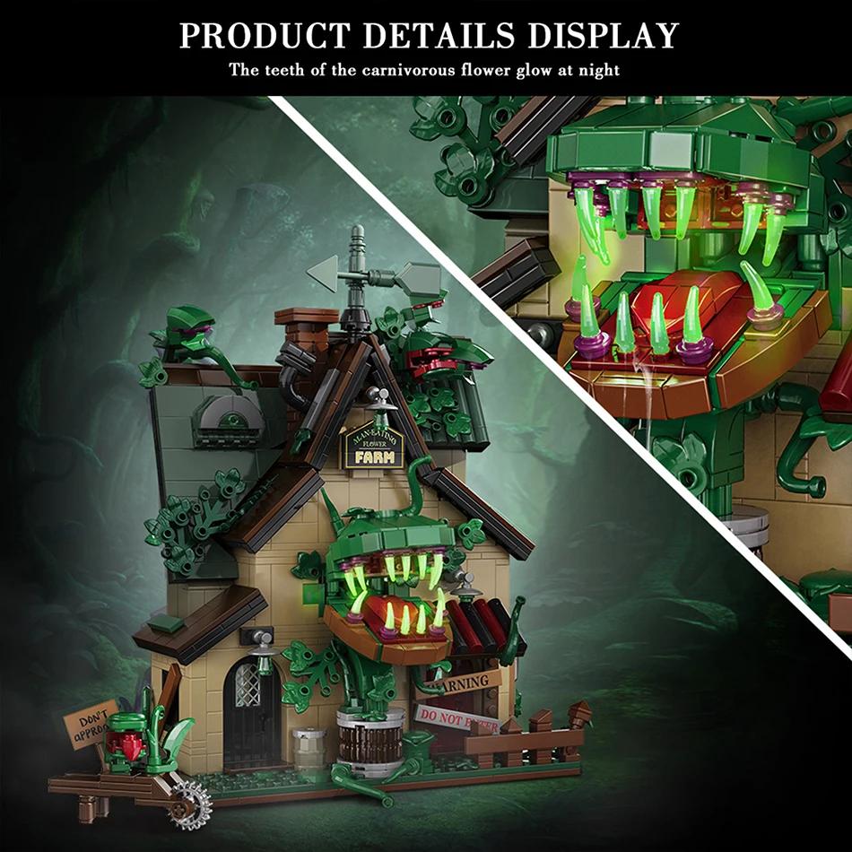 Moc City Treehouse Piranha Plant Horrors Shop Building Blocks Cannibal Flower Cabin Openable Mouth Bricks Toys For Kids Gift