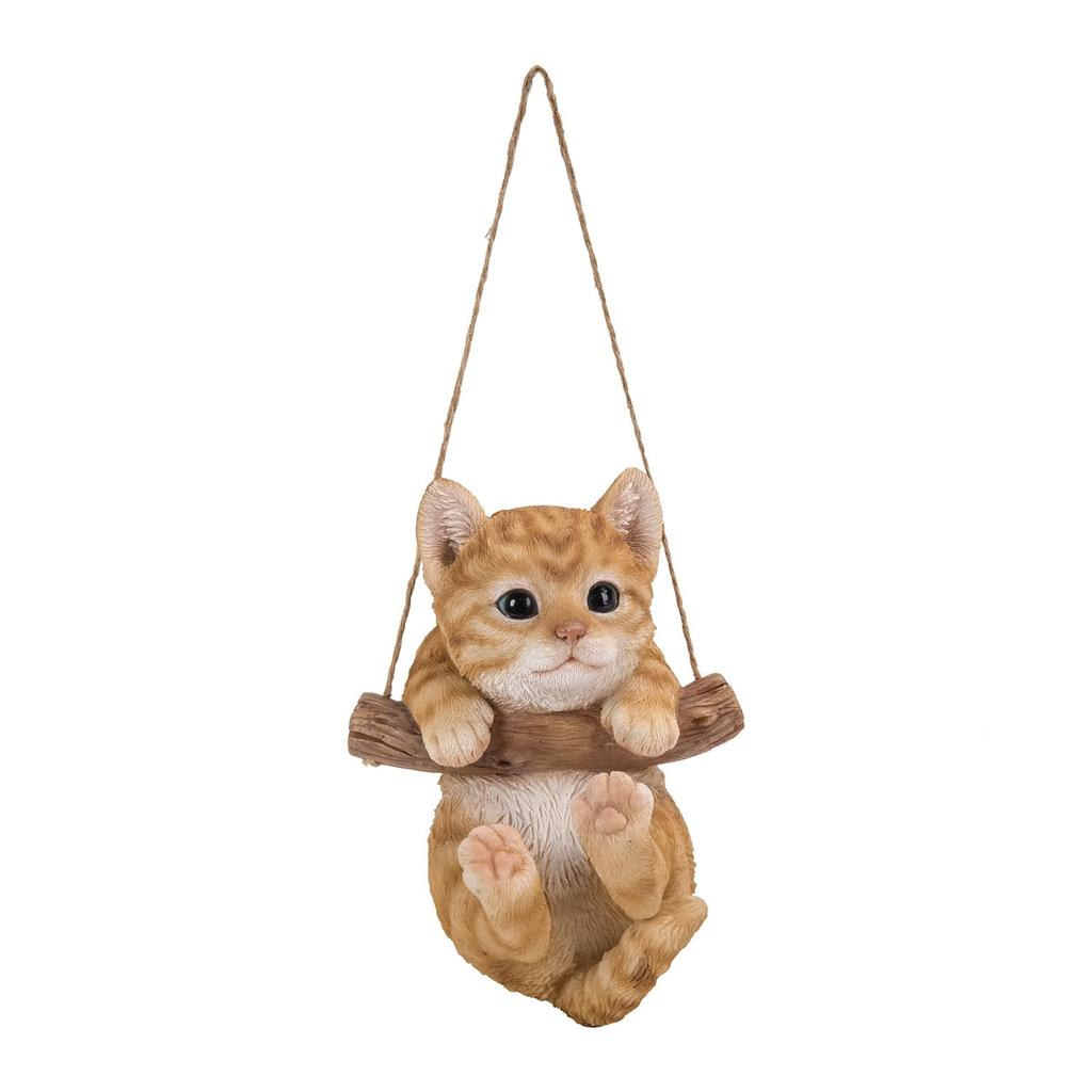 Ubia Brown Tabby Cat Hanging Ornament, 10.2 x 9.8 x 14.6 cm, Doll Figurine, Animal Ornament, Garden Decor, Cat, H16539-1