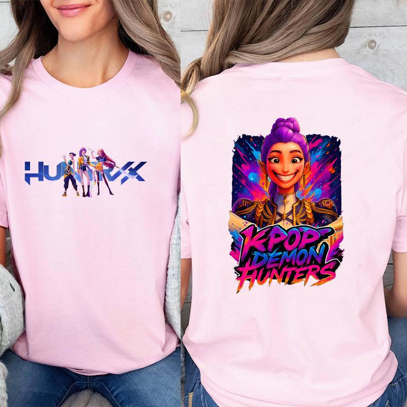 Fashion Korean Short Sleeved T-shirt for Women Clothes Short Sleeved Tees Kpop Demon Hunter HuntrX Oversized Top Y2K Clothing