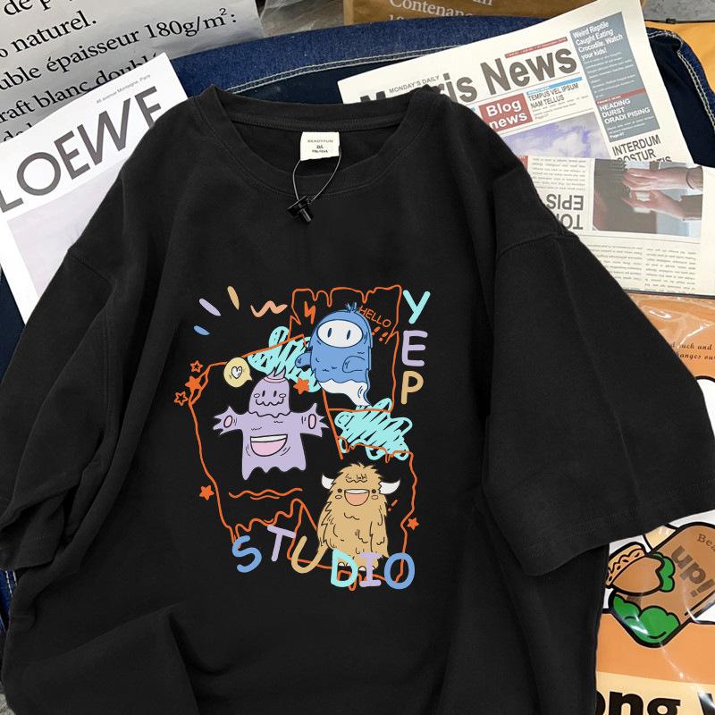 Kawaii Cute Kitten Puppy Graphic Blouse Best Friend Short Sleeves Women Couple T-shirt Y2k Girlfriends Clothing Streetwear Tops