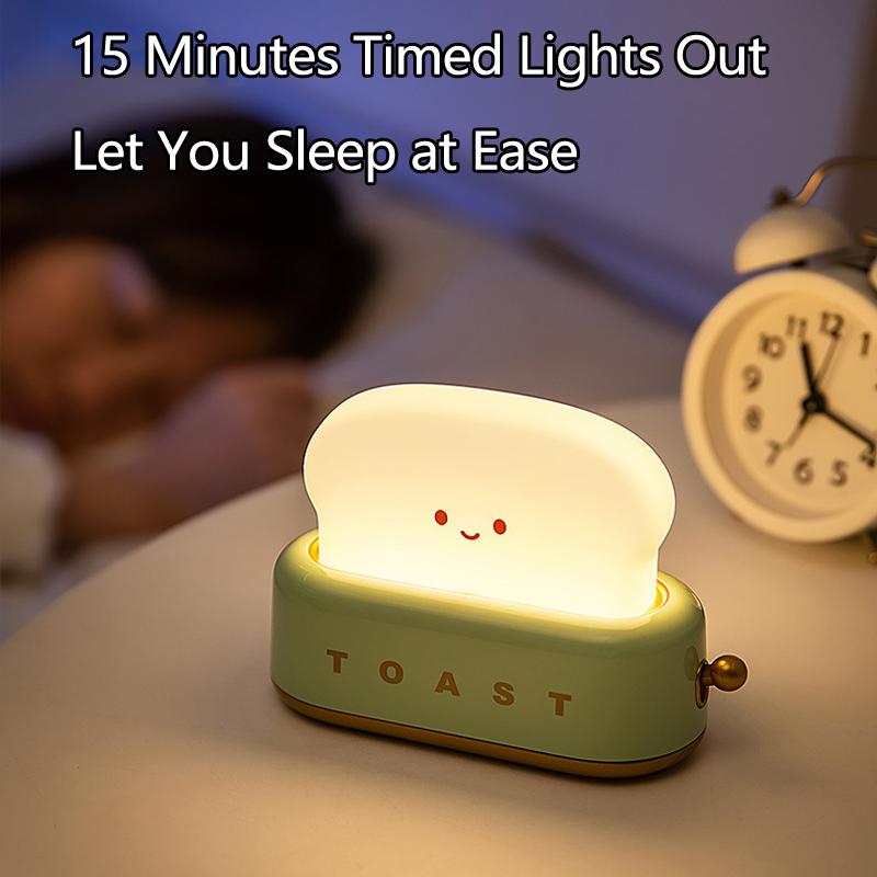 Cute Smile Face Toaster Night Light Rechargeable Dimmable Toast Shape Bedside Lamp Creative Desktop Decor Bedroom Room Gift
