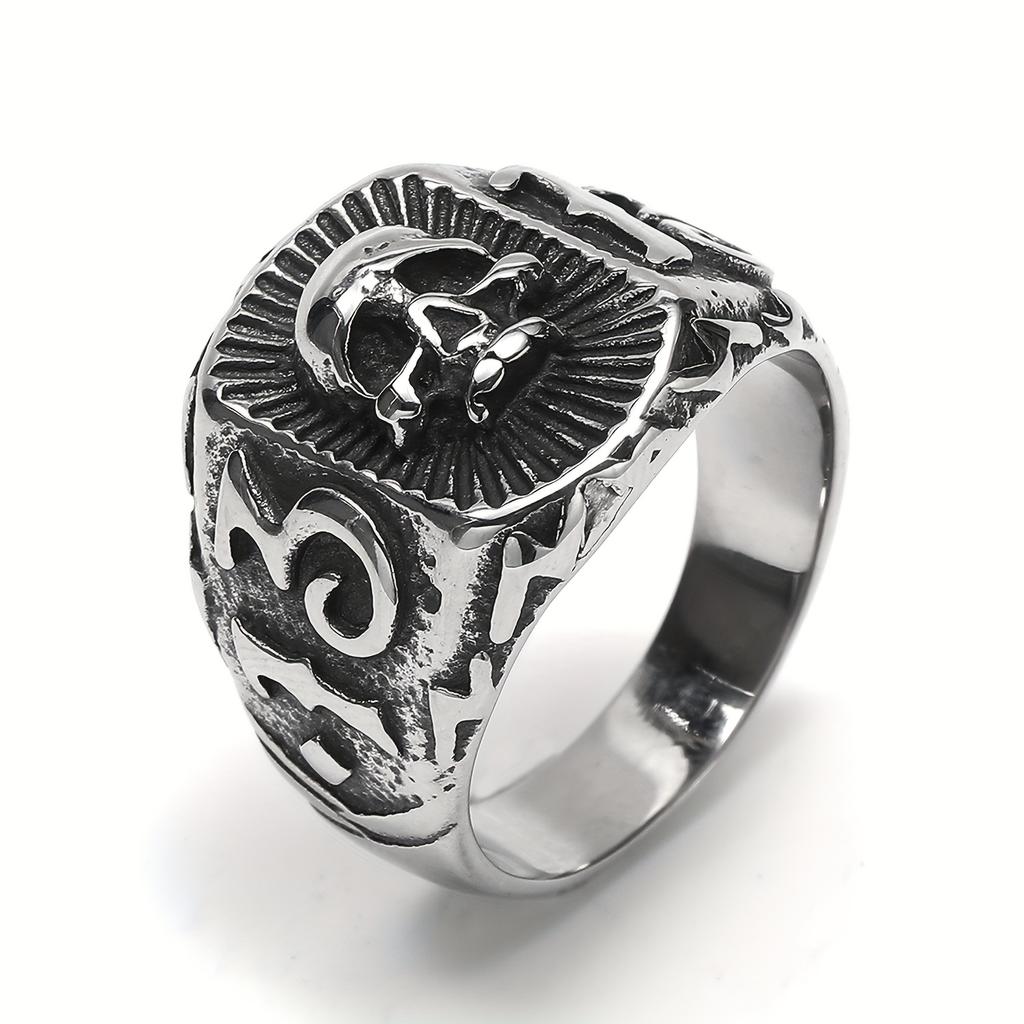 1pc New Pattern Titanium Steel Number 13 Ring Punk Style Hip Hop Retro Style Mighty And Domineering Skull Stainless Steel Ring Jewelrys