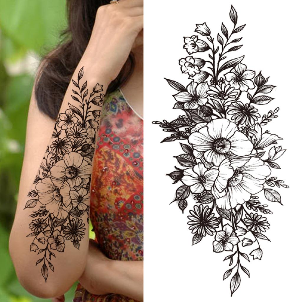 Realistische Nep Pioenroos Tijdelijke Tatoeages Voor Vrouwen Meisje Zwarte Roos Olifant Bloemen Tatoeage Sticker Tijger Anemoon Tatoeages Halfmouw