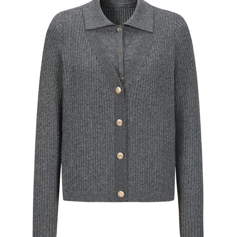 JUZI ANNACAU Smart Commuter Gray Faux Two-Piece Knitted Sweater