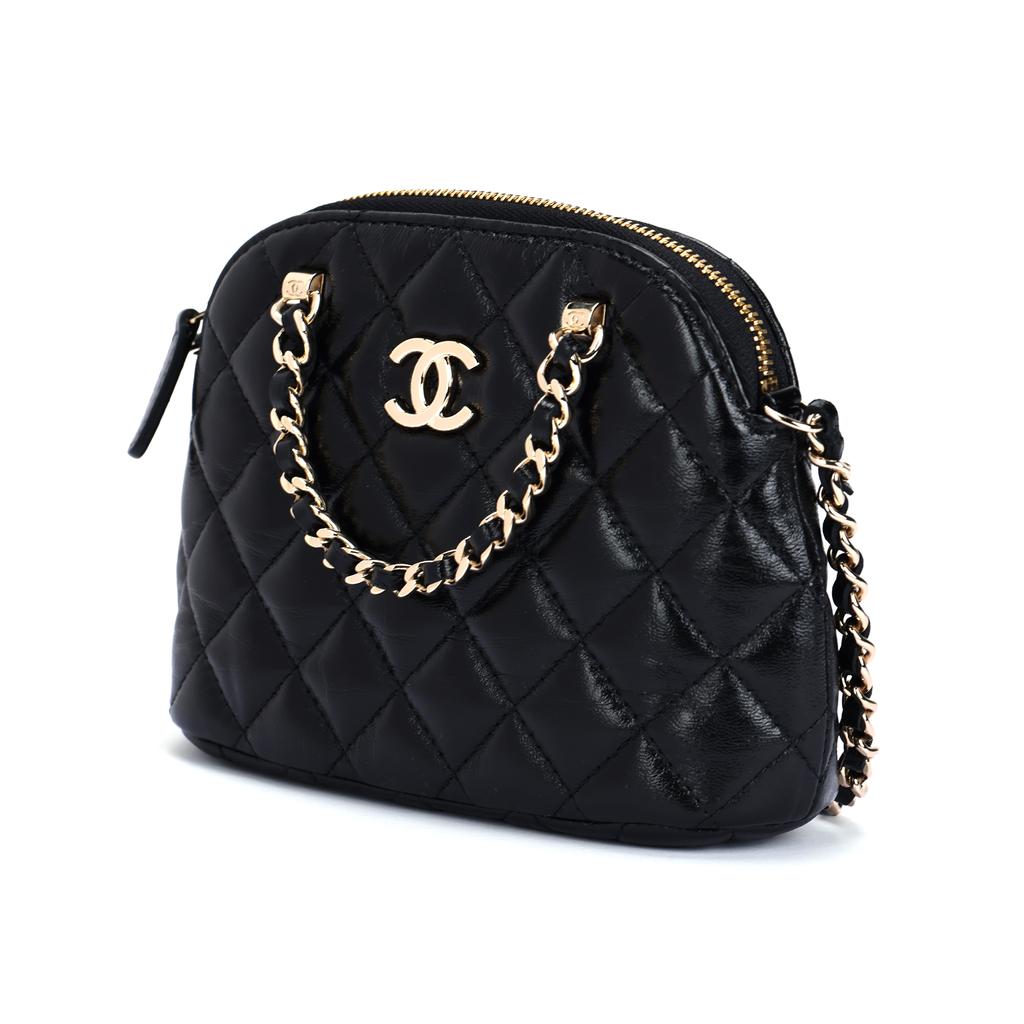 Chanel 24b Gold Metal Logo Leather Chain Diamond Pattern Sheepskin Material With Gold Buckle Shell Bag Handbag Shoulder Bag Women'S Black