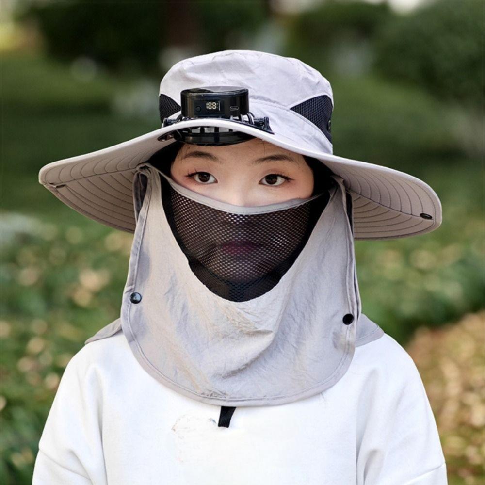 Neck Protection Wide Brim Visor Cap Digital Display Screen Cooling Fisherman Hat Camping