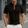 Mens Casual Color Block Ribbed Henley Collar Short Sleeve Polo Shirt
