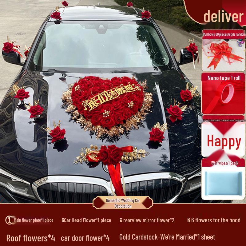 Hochzeitsauto Dekorationsset: Künstliche Blumendekoration mit Saugnapf für Brautautos