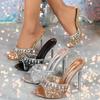 Rhinestone High-heeled Sandals, Summer Crystal Transparent High-heeled Shoes, Fashionable Versatile Women's Shoes, Mary Jane Single Shoes Women