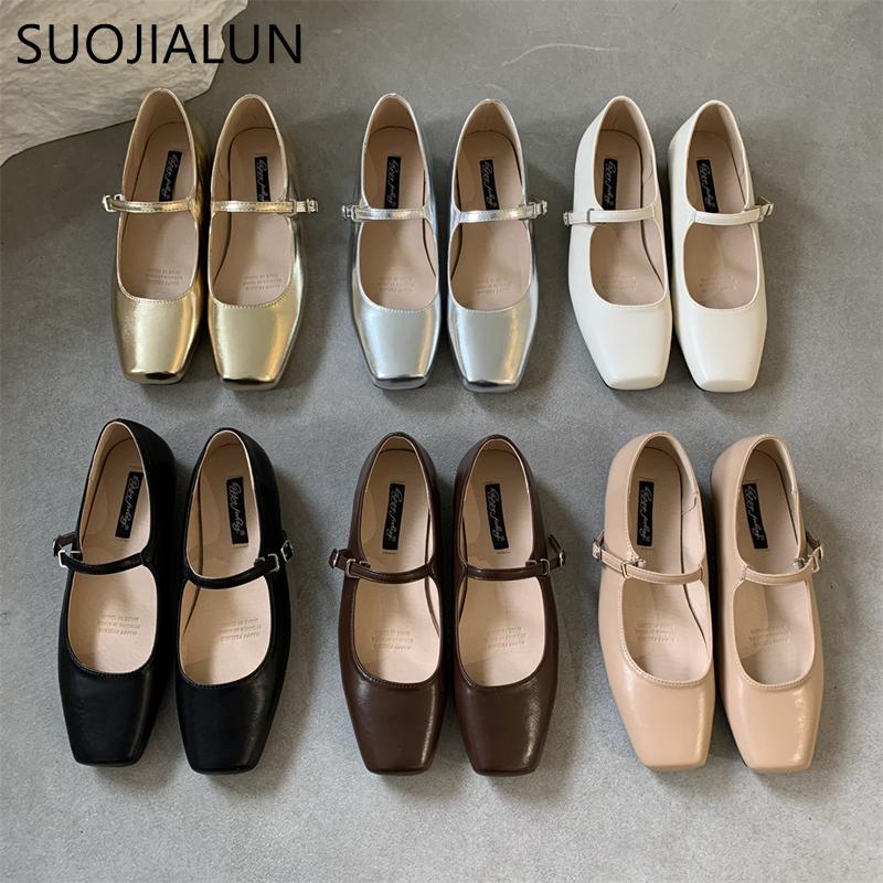 Fashion 2024 Summer New Brand Women Flats Fashion Square Toe Shallow Mary Jane Shoes Soft Casual Ballet Shoes Slingback Shoes