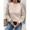 Long Sleeve Round Neck Hollow Out Lace Spliced Solid Color Pullover Top