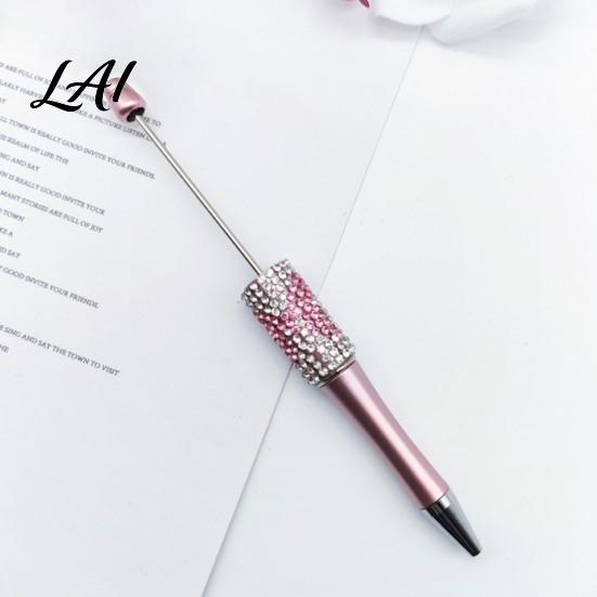 Fun Office Supplies Diamond Beadable Pens Bling Rhinestone Beaded DIY Plastic Bead Pen Crystal Gift for Women Shaft Black Ink Ballpoint Pens