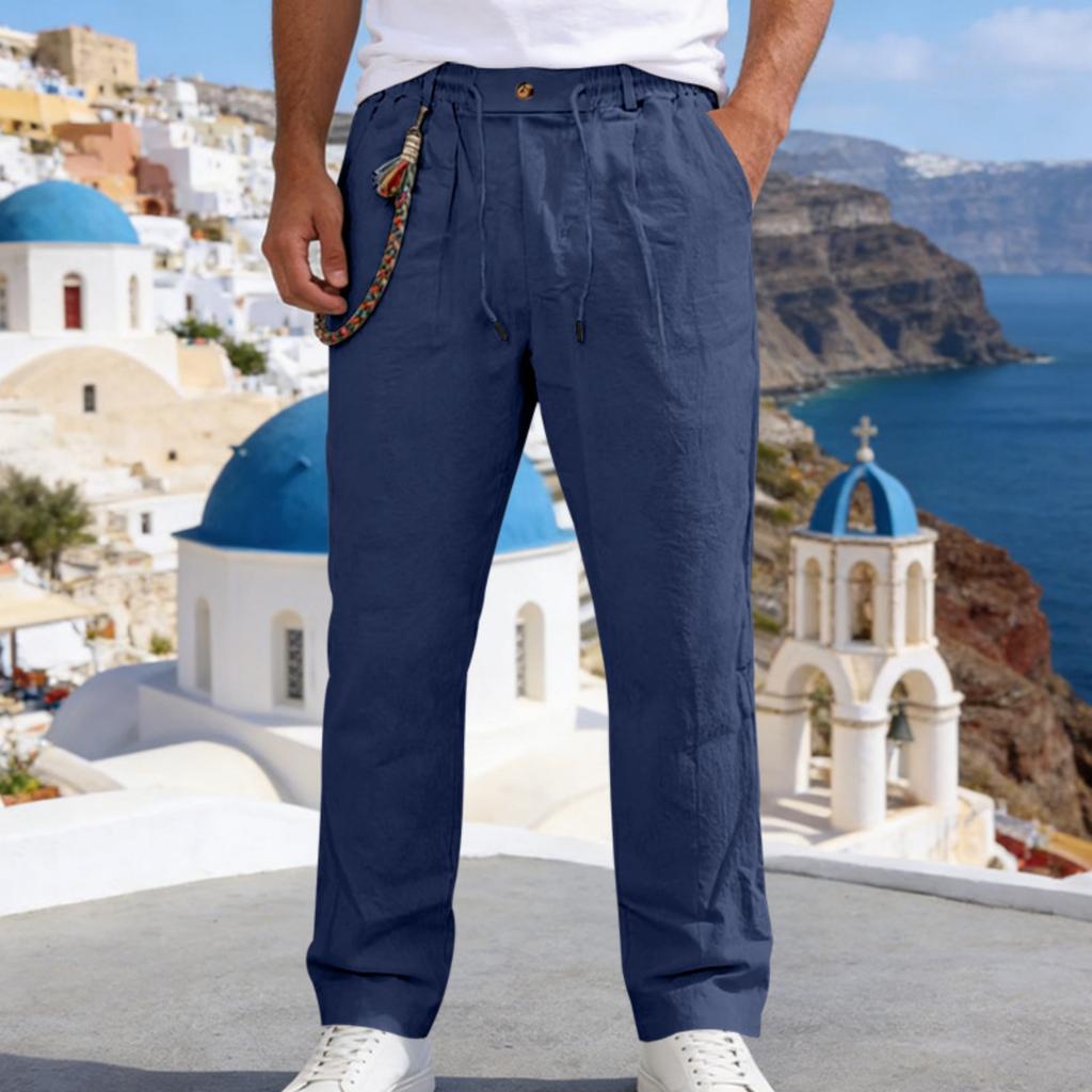 Men's Casual And Fashionable -color Loose Linen Straight-leg Pants