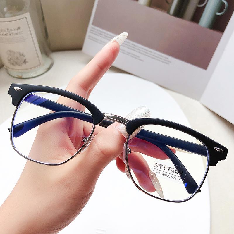 3016 Myopia Glasses, Anti-Blue Flat Glasses, Half-Frame Retro Decorative Frame Glasses, Men'S And Women'S Finished Myopia Glasses