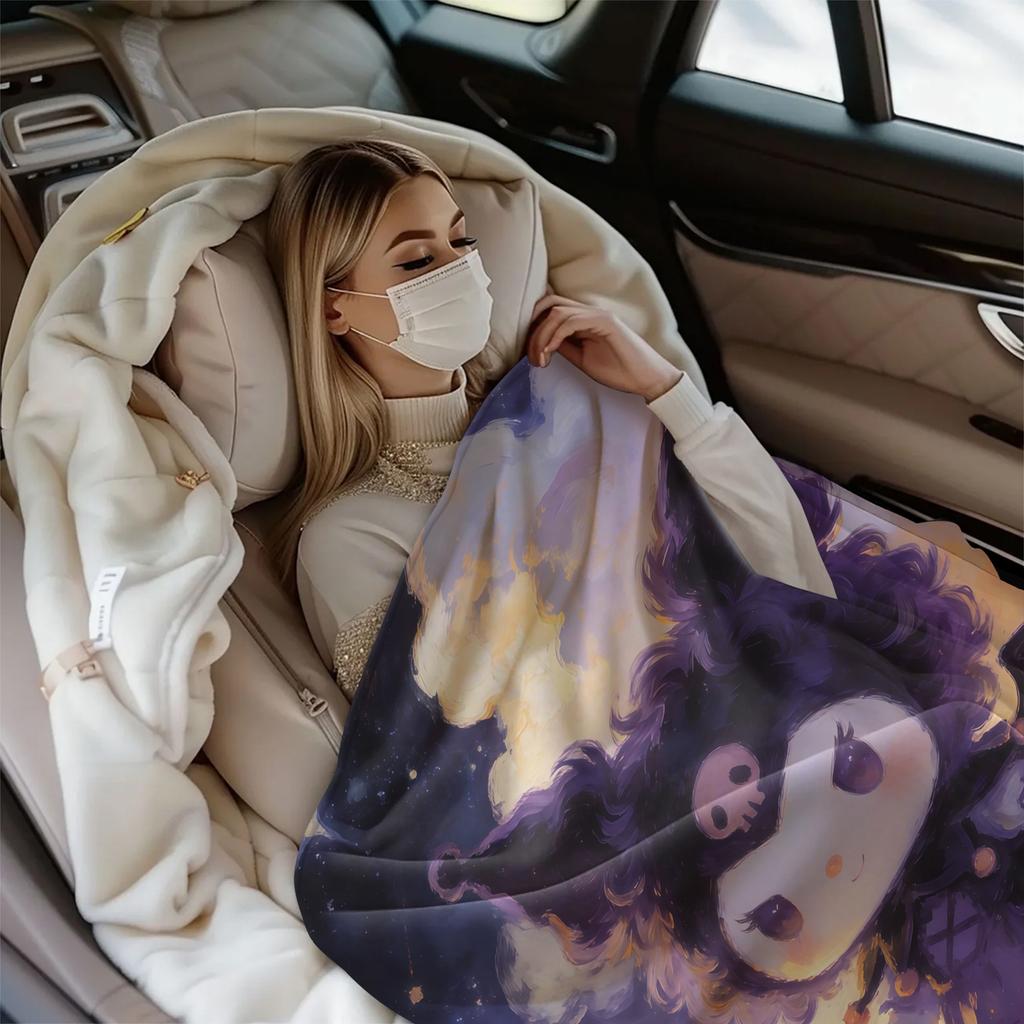 Sanrio Kuromi Magic Witch Blanket Starry Sky Oil Painting Printed Flannel Throw Blanket Multi-use Nap Blanket for Dorm Home