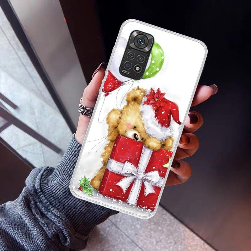 Happy Christmas Cute Bear Gift Phone Case For Xiaomi Redmi Note 10 11 12 13 14 15 Pro Plus 11S 12S 14S 11T 11E 10S Soft TPU Back