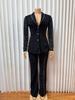 Elegant Rhinestone Long Sleeve Low-Neck Slim Fit Two-Piece Pant Suit