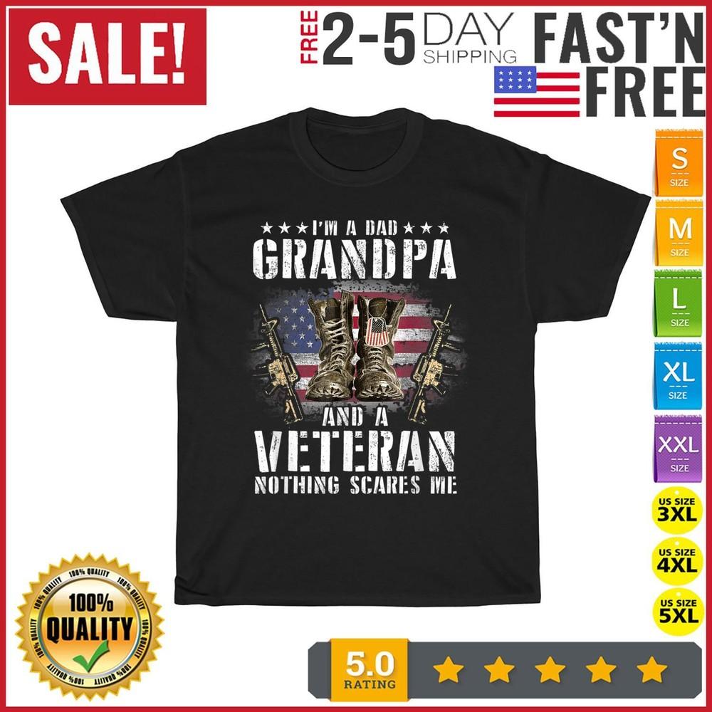 I'm A Dad Grandpa And A Veteran Nothing Scares Me Vintage T Shirt Men Women NEW