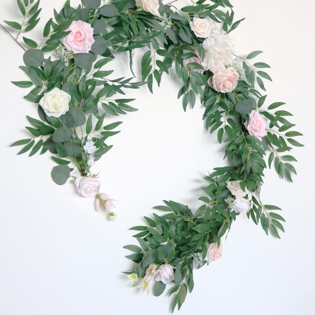 Artificial Rose Vine 70.9 Inch Hanging Fake Floral Garland for Wedding Party Table Centerpiece Garden Decor White