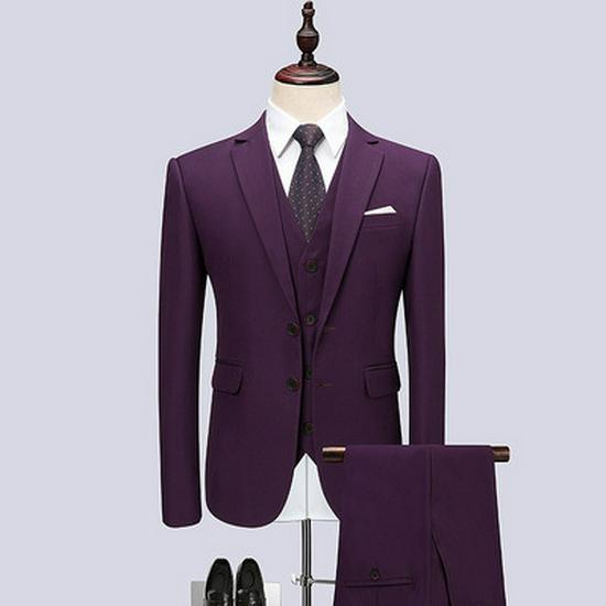 Men's Year-Round Solid Color Business Casual Two-Button Suit Three-Piece Set, Plus Size Options Available