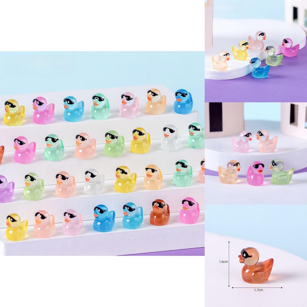 Adorable Resin Miniature Duck Figurine With Glow In The Dark Sunglasses For Garden Decor