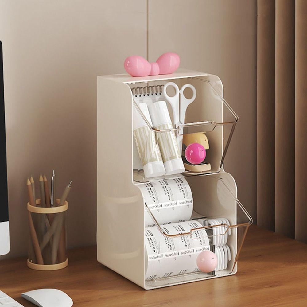 Plastic Teas Bag Storage Box Transparent 2 Layer Coffee Capsule Storage Box Large Capacity with Drawers Stationery Storage Box
