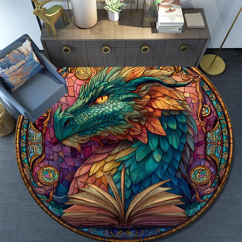 Dragon Round Area Rug,Carpet Rug for Living Room Bedroom Sofa Playroom Decor,Non-slip Floor Mat