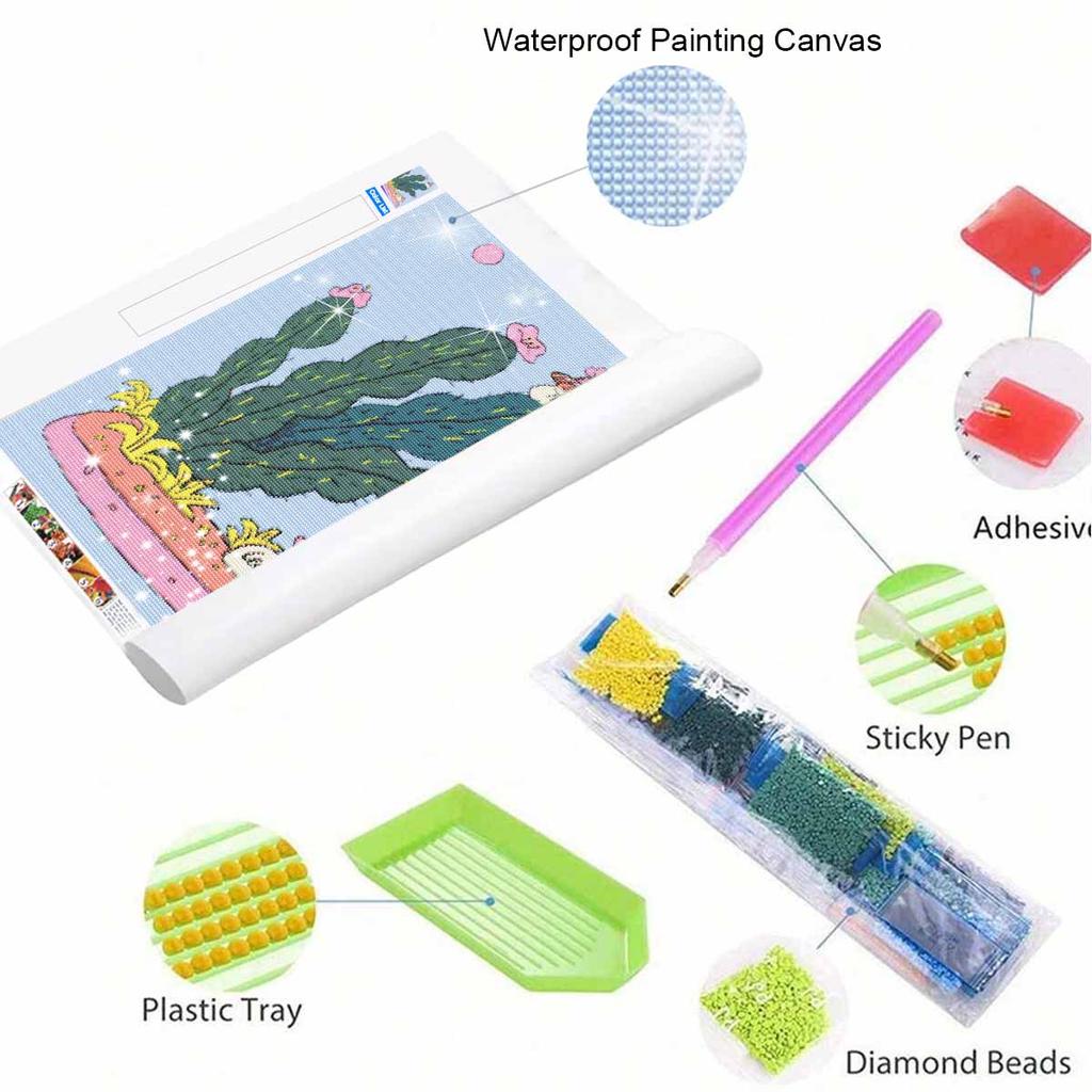 Diamond Painting Kit Cactus With Cute Gnome Design Full Drill Canvas Art Relaxing Handmade Craft Gift for Women Adults Stress Relief