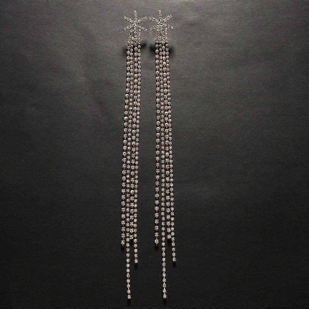 Exquisite star tassel earrings light luxury high-end earrings for women all-match rhinestone earrings gold