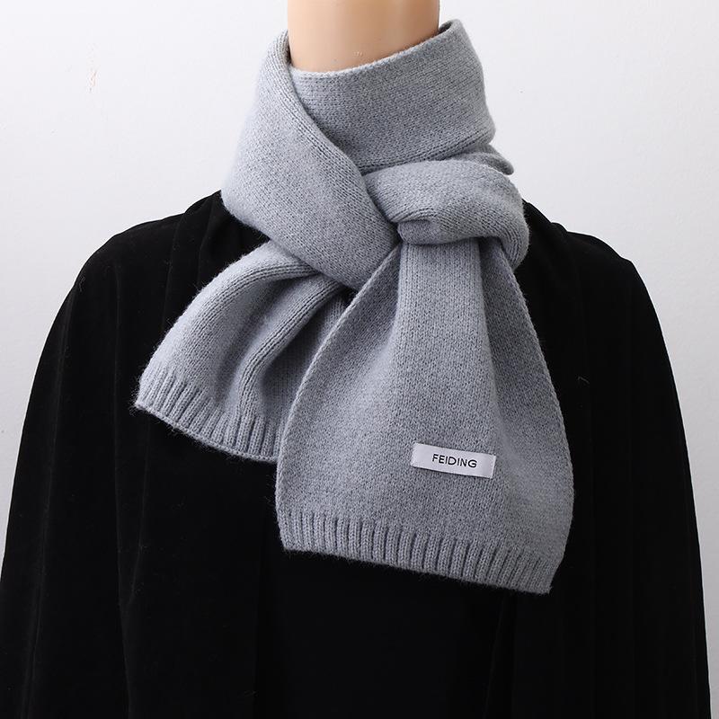 Scarf Female Winter Ins Wind Solid Color Knitted Warm Versatile Student Winter Small Scarf Male
