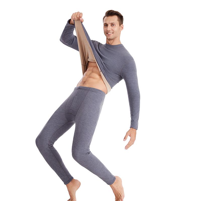 Men's Luxe Fleece-Lined Lambswool Thermal Set for Autumn-Winter