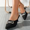 Rimocy Shiny Crystal Bowknot Pumps Women  Sexy Pointed Toe Thin Heels Mules Slippers Woman Bling Bow High Heels Party Shoes