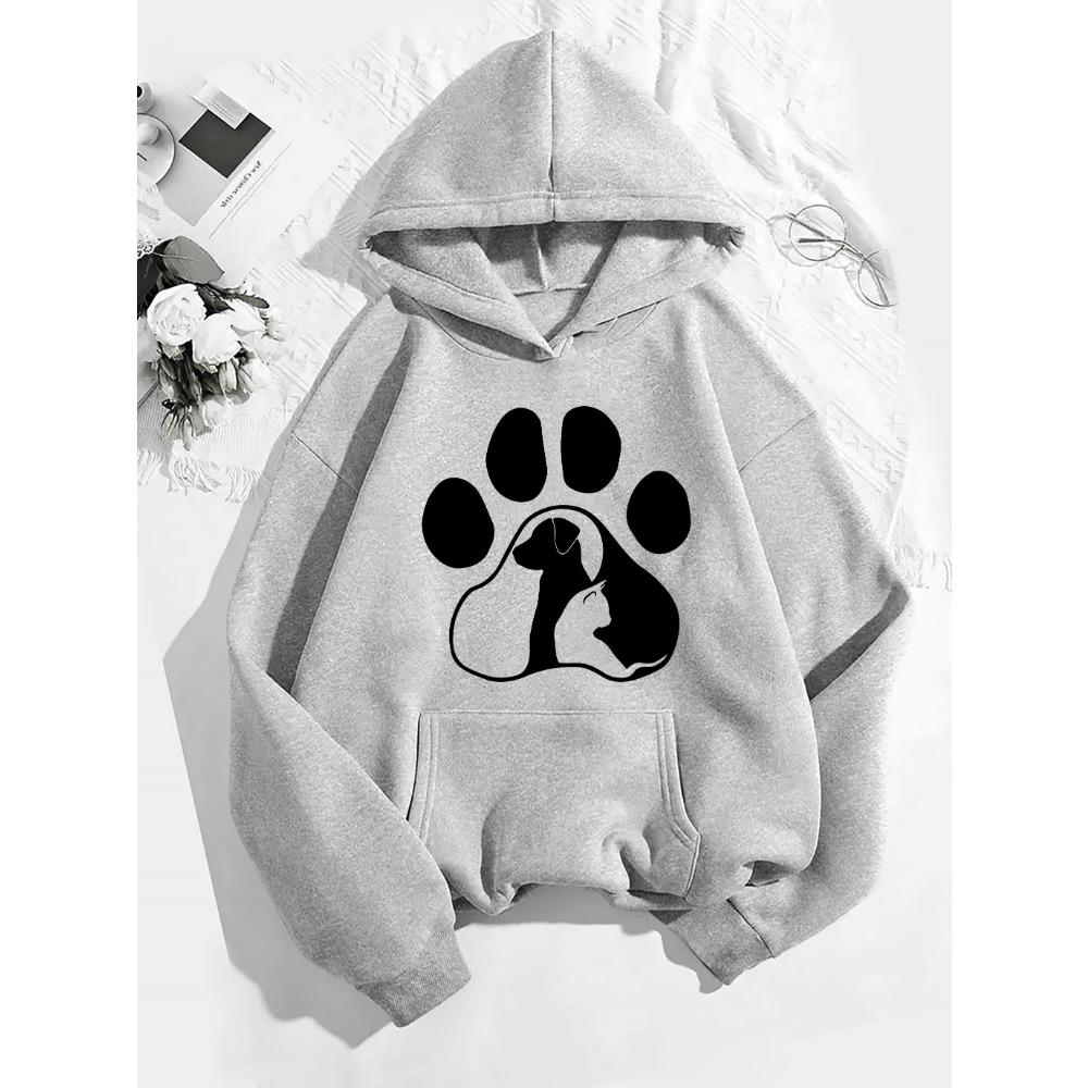 Cat and Dog Pattern Dog Print Design Printed Women's Autumn Winter Hoodie 2025 New Long Sleeved Top Women's Casual Clothing