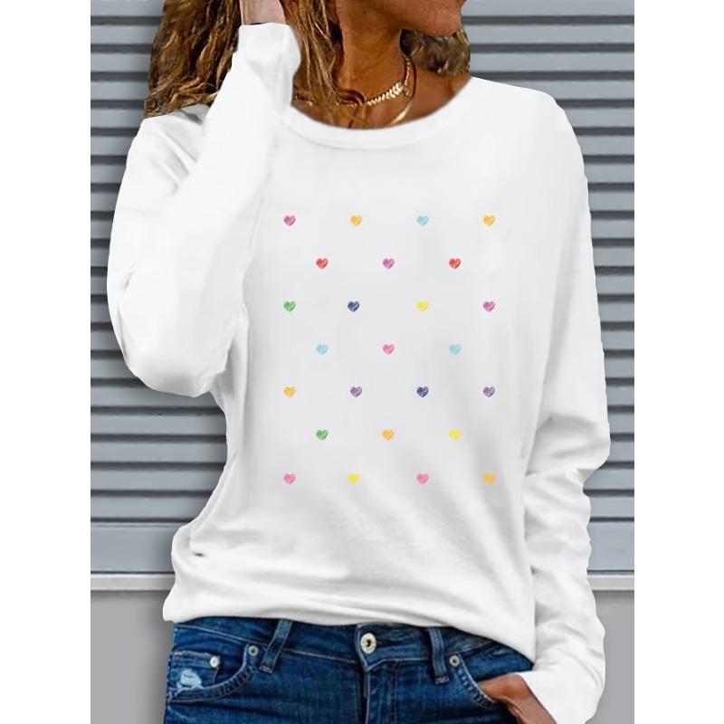 Heart pattern print autumn and winter women's long-sleeved T-shirt